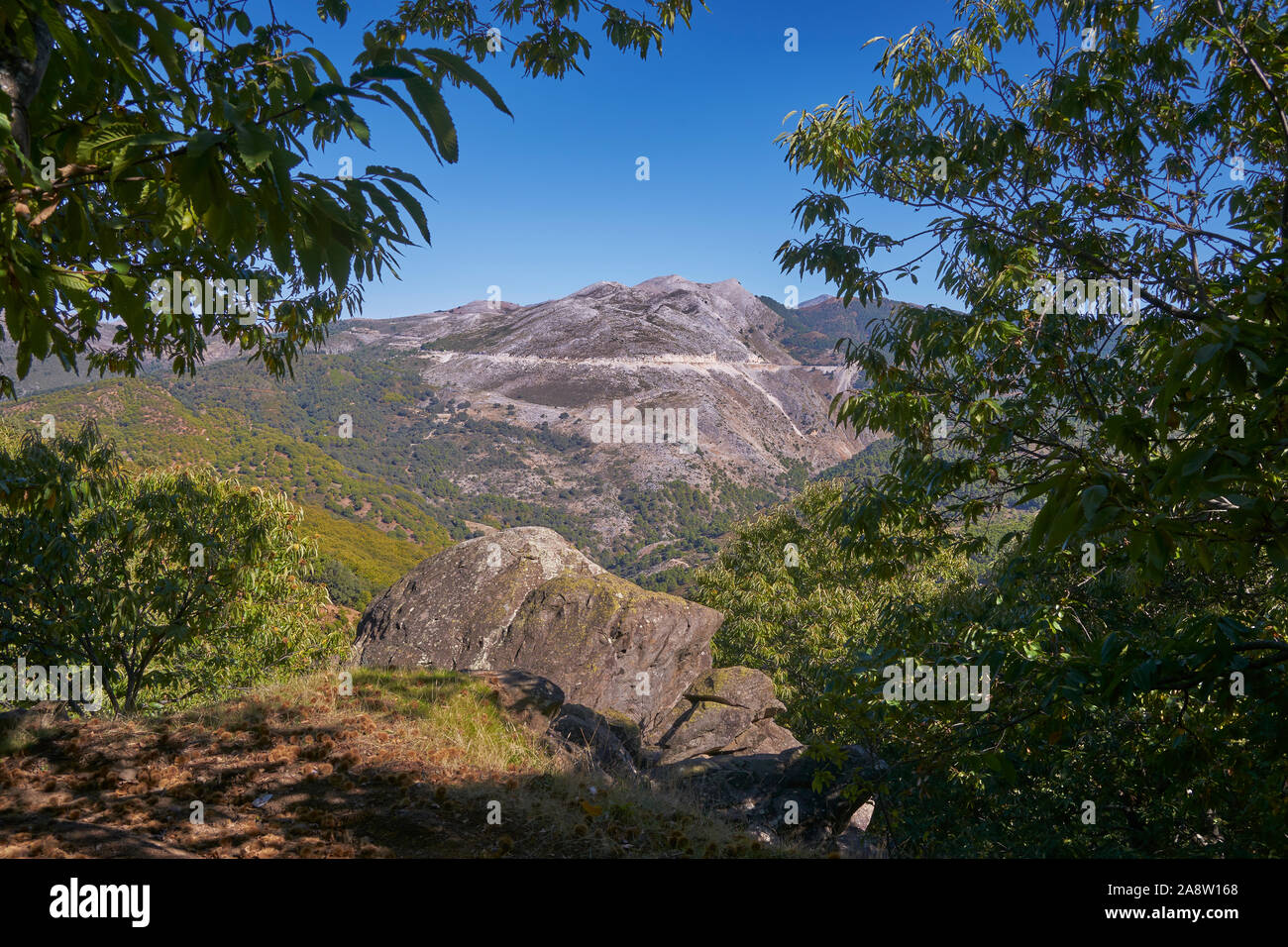 View of the Sierra de las Nieves from the Genal valley. Malaga Stock Photo
