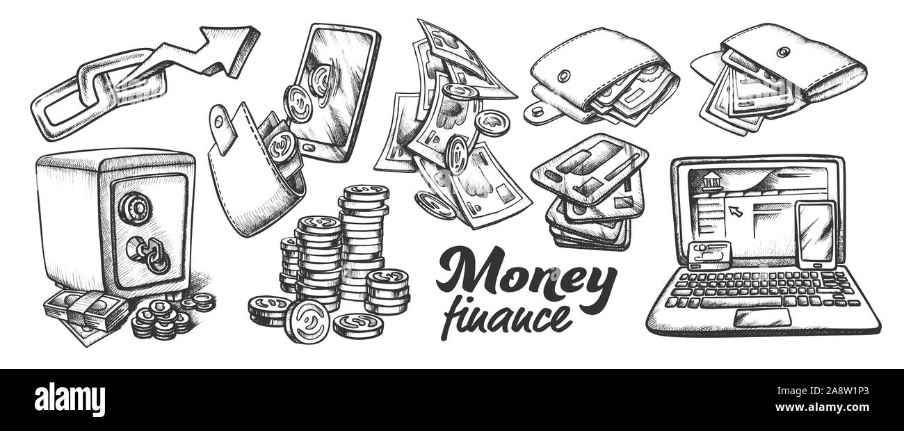 Money Finance Collection Monochrome Set Vector Stock Vector Image & Art ...