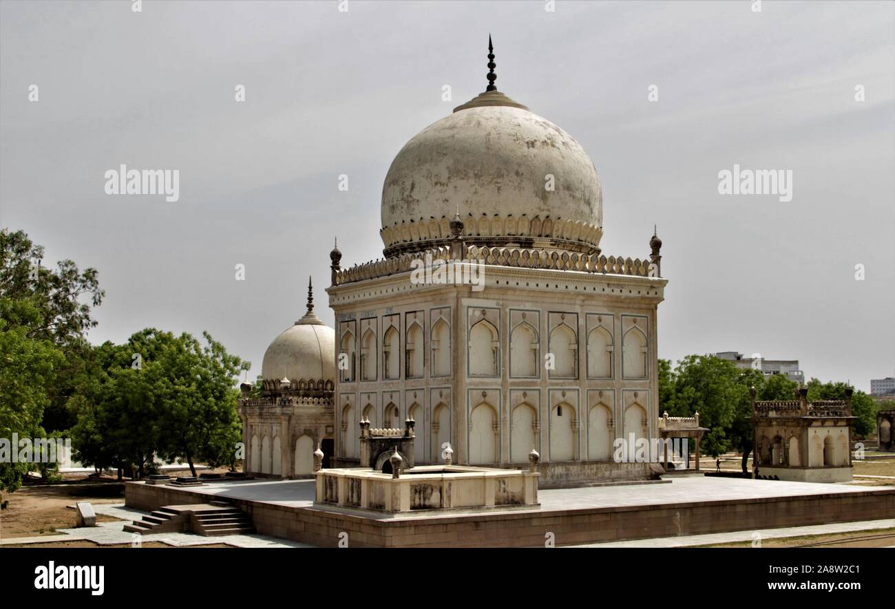 Qutub Shahi Tombs : They are located in the Ibrahim Bagh, close to the famous Golconda Fort in Hyderabad, India. Stock Photo
