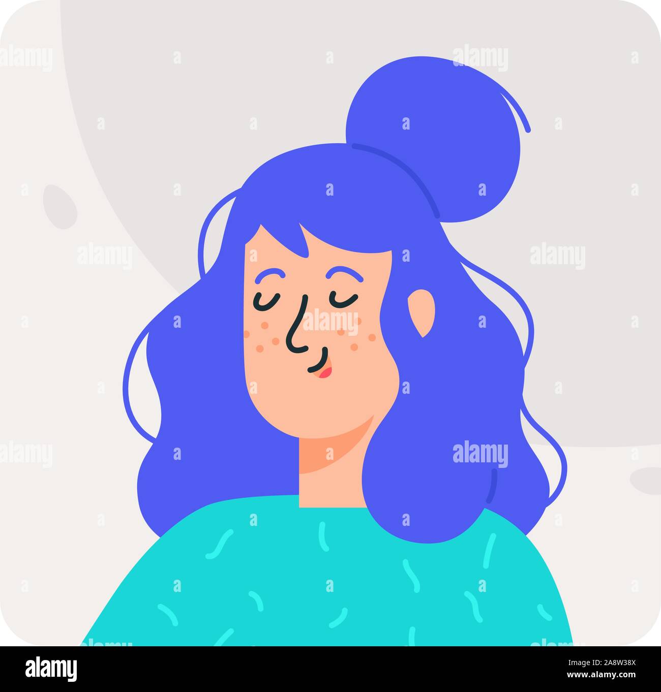 Illustrations Of Avatars Of A Girl With Eyes Closed From Pleasure Vector Woman In A Turquoise T Shirt On A Gray Background User Profile For The Sit Stock Vector Image Art