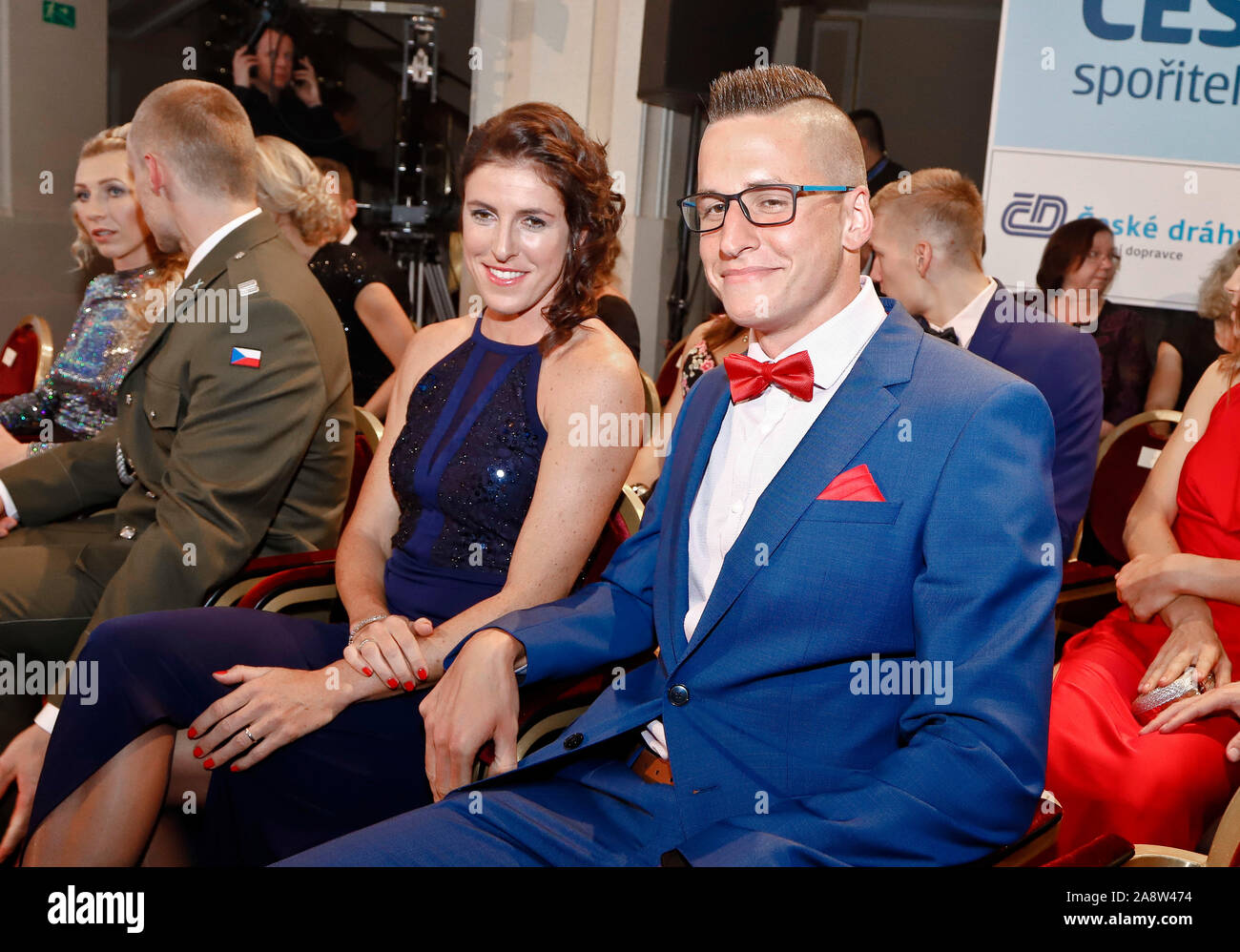 Hurdles runner Zuzana Hejnova (on the photo with her partner) won the Czech Athlete of the Year poll for the third time on November 9, 2019, in Prague Stock Photo