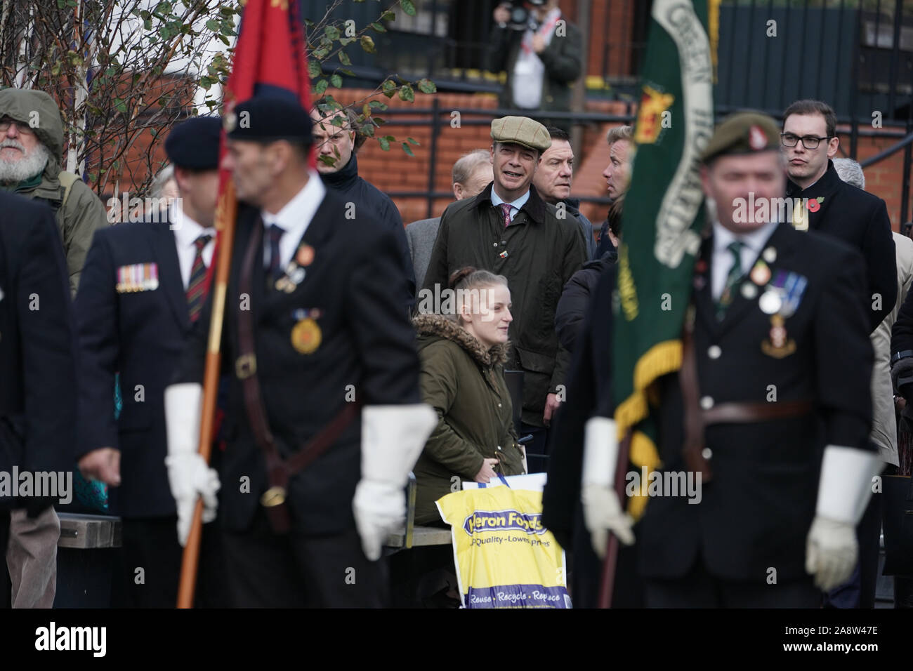 Brexit Party leader Nigel Farage attending Hartlepool War Memorial commemoration on the anniversary of Armistice Dayl. Stock Photo