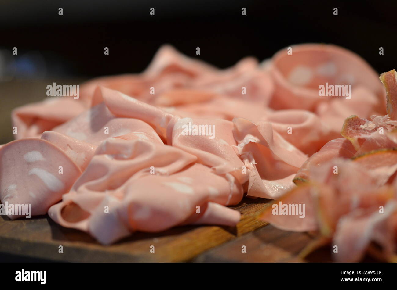 prosciutto, speck & mortadella close up view Stock Photo