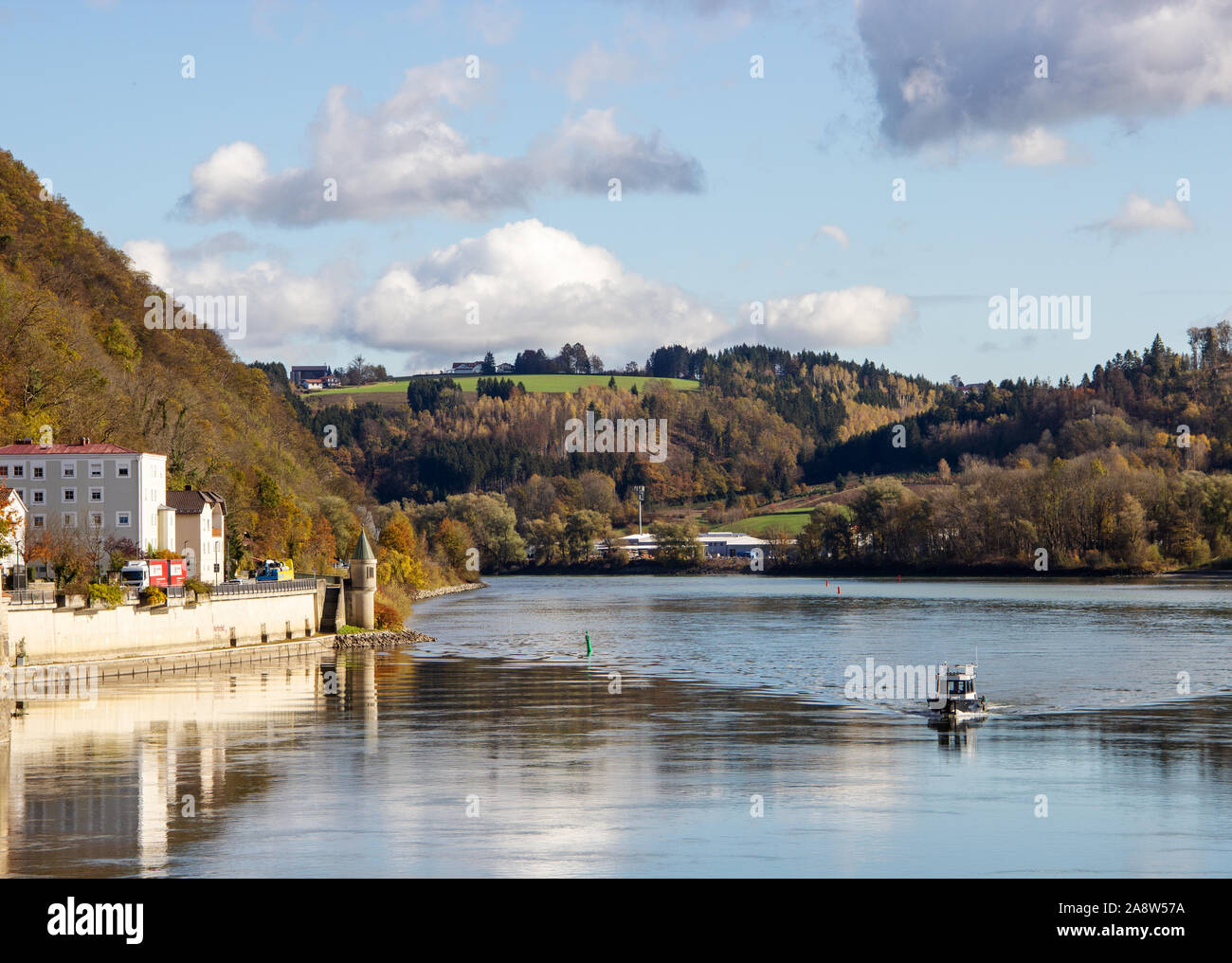 The three-river town Passau where the Danube, Inn and Ilz flow together Stock Photo