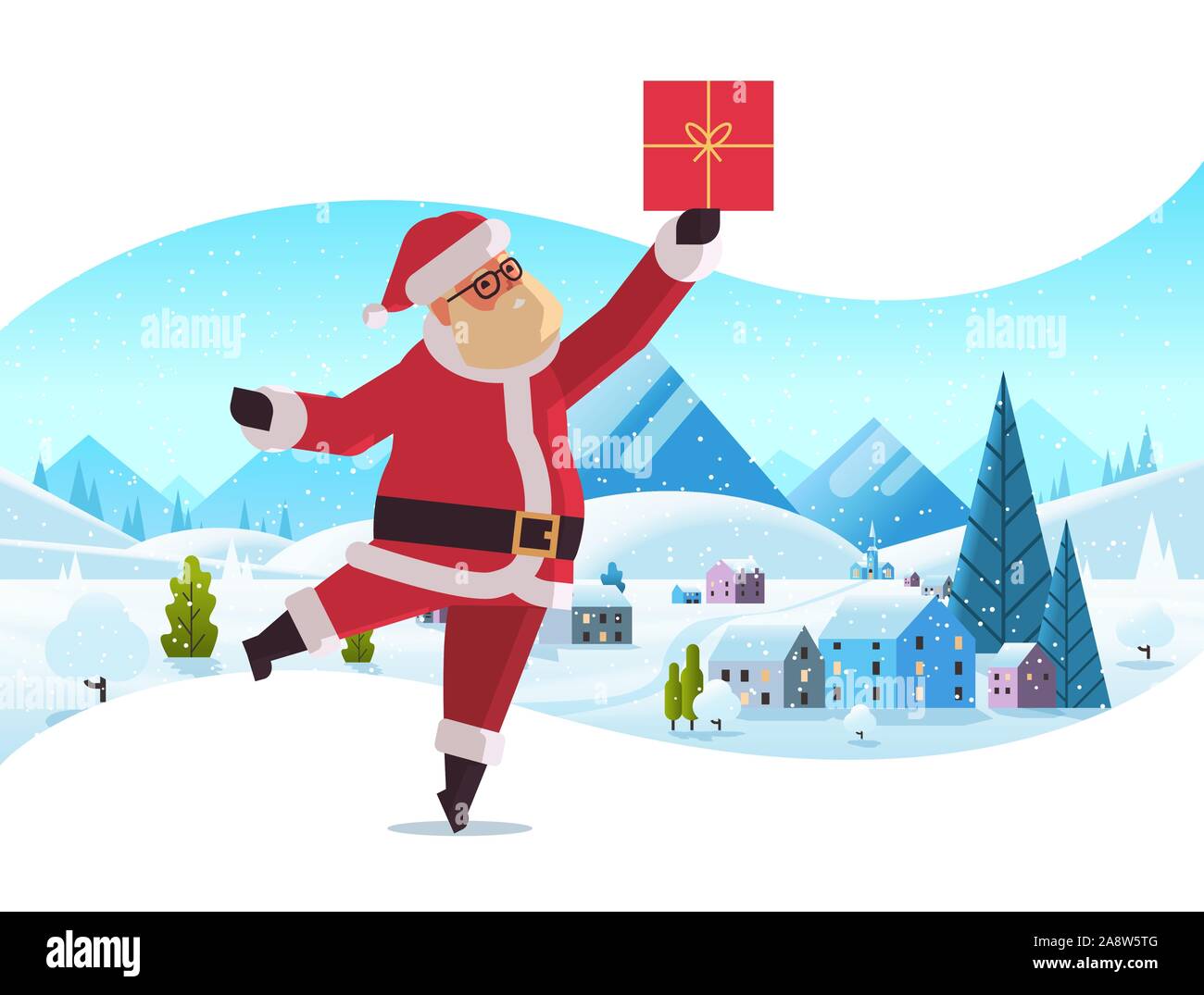 santa claus holding gift present box merry christmas happy new year ...