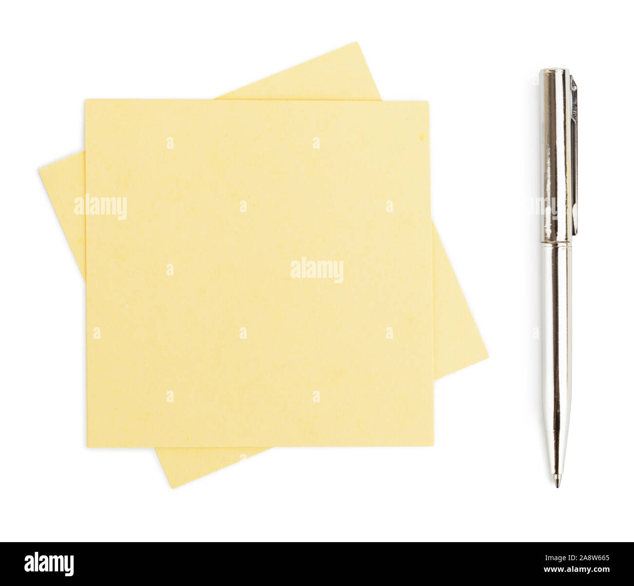 Empty yellow note paper and pan isolated on white background with soft shadow Stock Photo