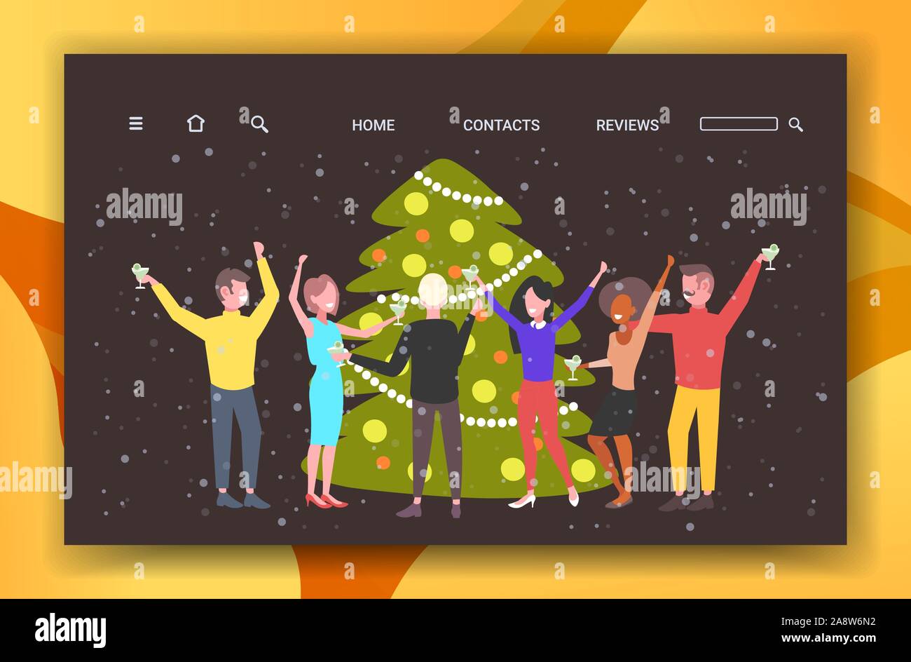 people dancing near christmas tree merry xmas happy new year holiday celebration concept coworkers having fun corporate party horizontal full length vector illustration Stock Vector