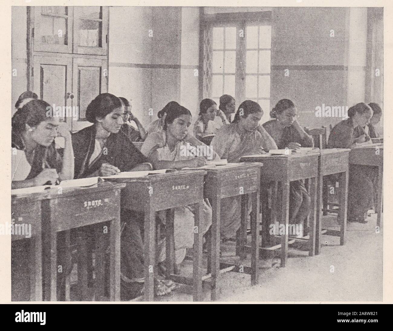 Indian widows attending school 1940s / 1950s. Stock Photo