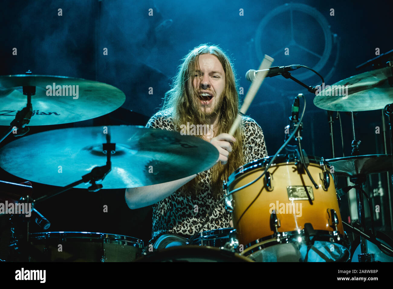 Zurich, Switzerland. 10th Nov, 2019. The Icelandic rock band The Vintage Caravan performs a live