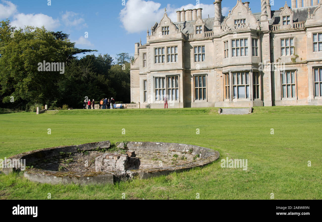 Remnants of Revesby Abbey's Victorian garden fountain which is brick-lined Stock Photo