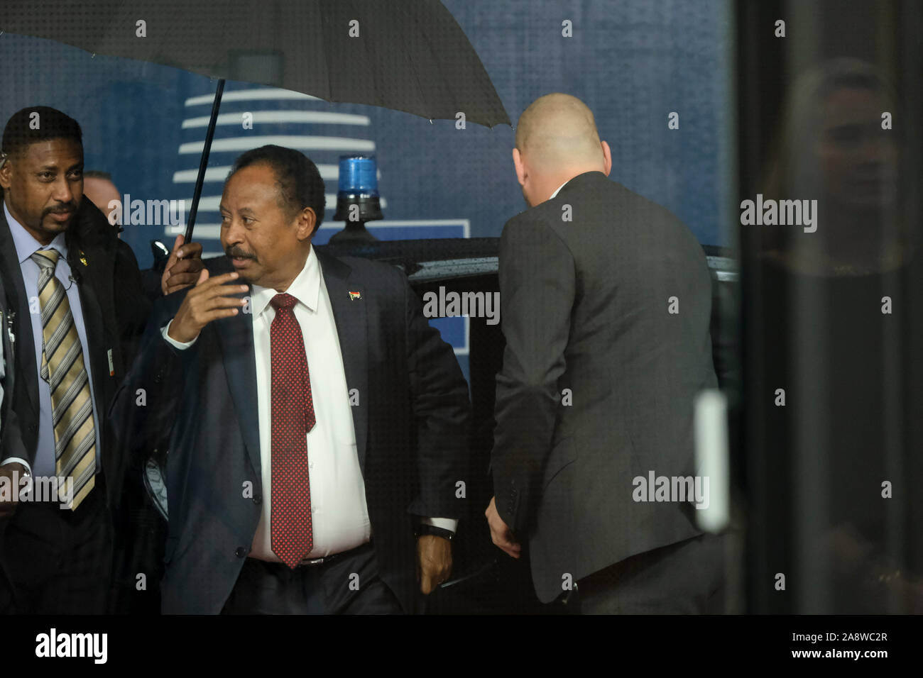 Brussels, Belgium. 11th November 2019. European Union for Foreign Affairs and Security Policy Federica Mogherini welcomes the Prime Minister of Sudan Abdalla Hambok prior to their bilateral meeting at the EU headquarters. Credit: ALEXANDROS MICHAILIDIS/Alamy Live News Stock Photo