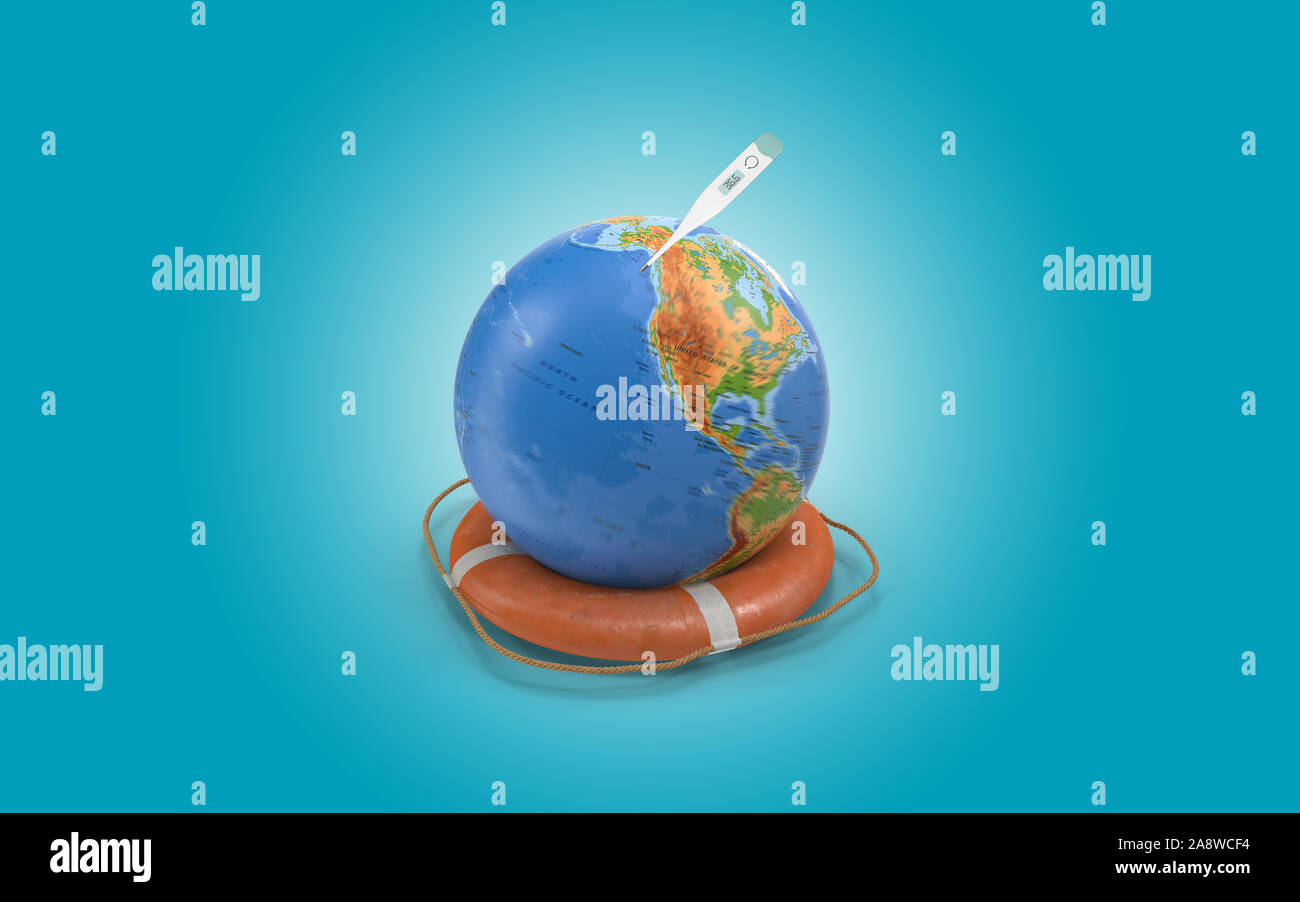 Digital Thermometer on planet earth with life vest to symbolize a healthy  world and general health issues. High resolution image with copy space for  a Stock Photo - Alamy