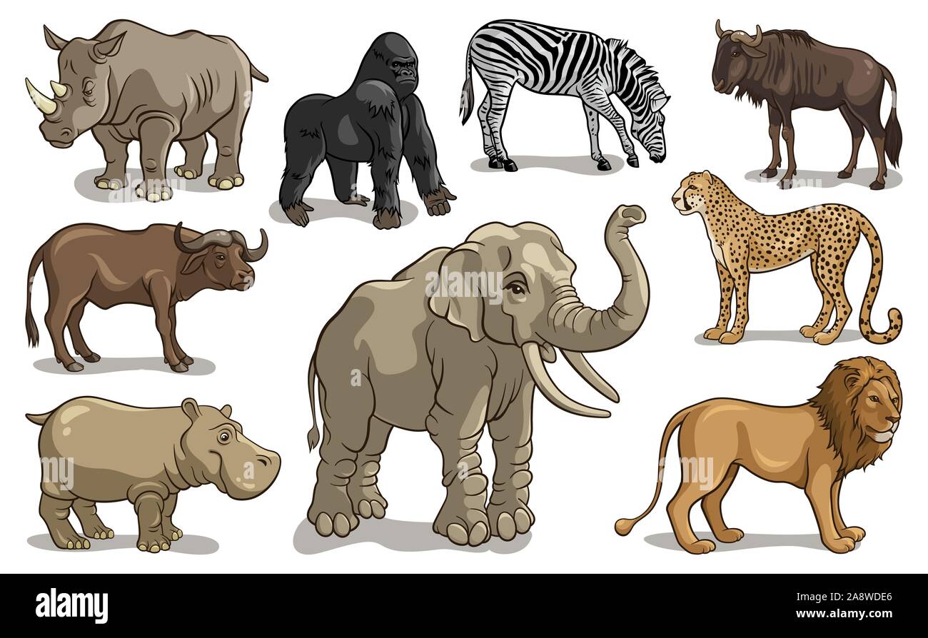 Wild animals set. African herbivores and predators. Vector illustration Stock Vector
