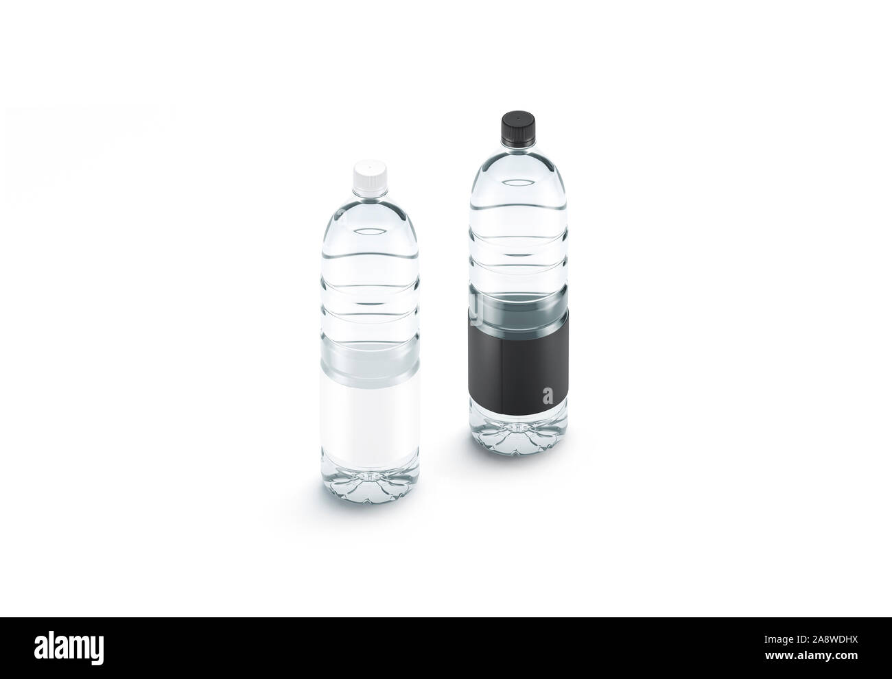 Blank transparent plastic bottle with black and white label mockup Stock Photo