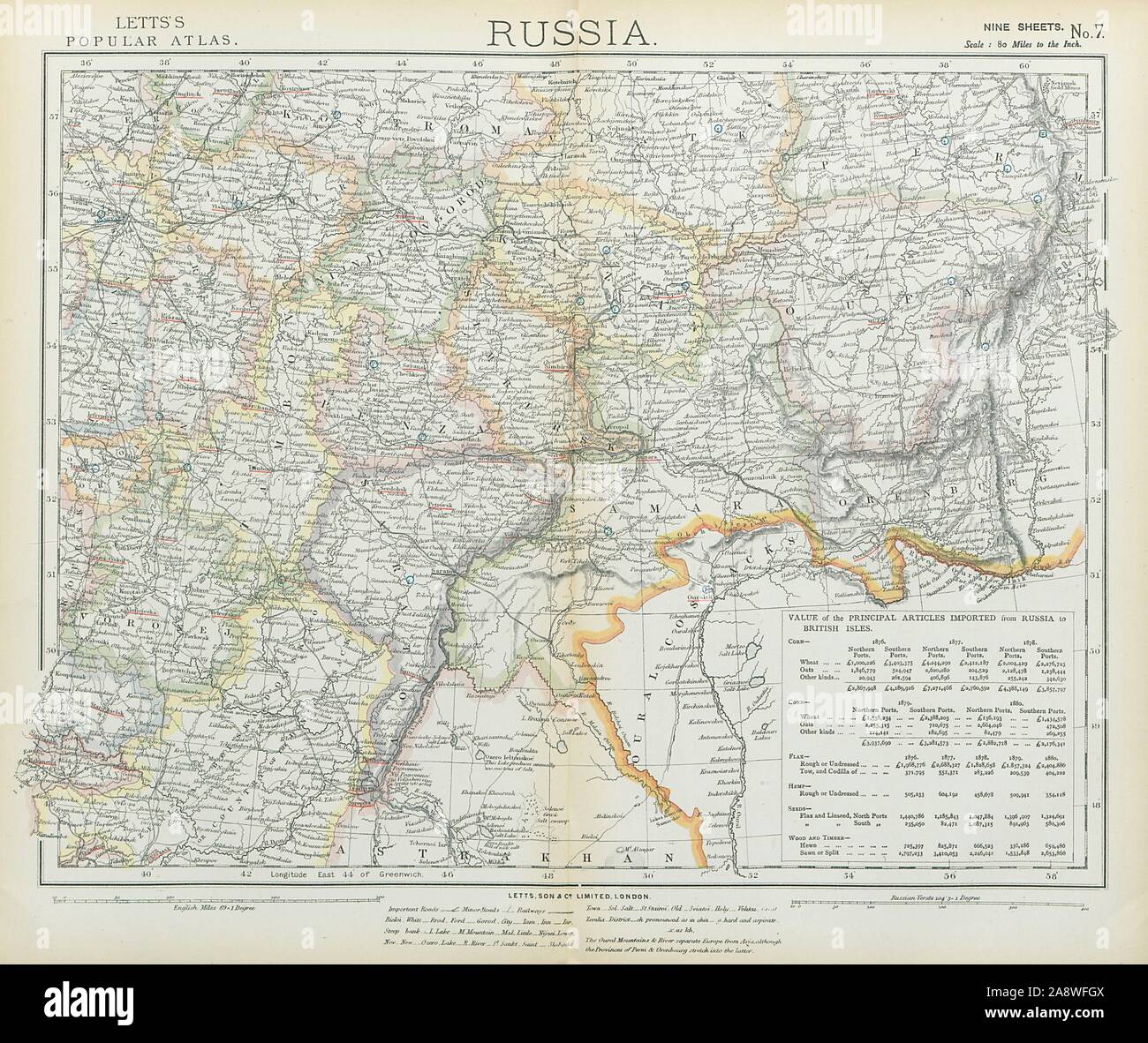 RUSSIA Astrakhan Kostroma Viatra Perm Penza Saratov Kazan Tambor LETTS 1883 map Stock Photo