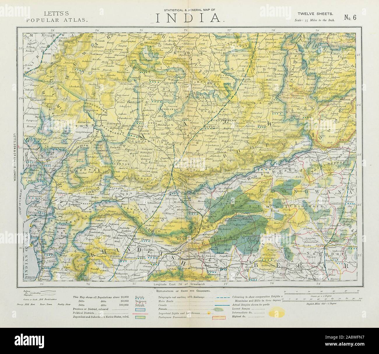 WEST BRITISH INDIA. Malwa Khandeish Berar Goondwana Bhopal. Railways 1883 map Stock Photo