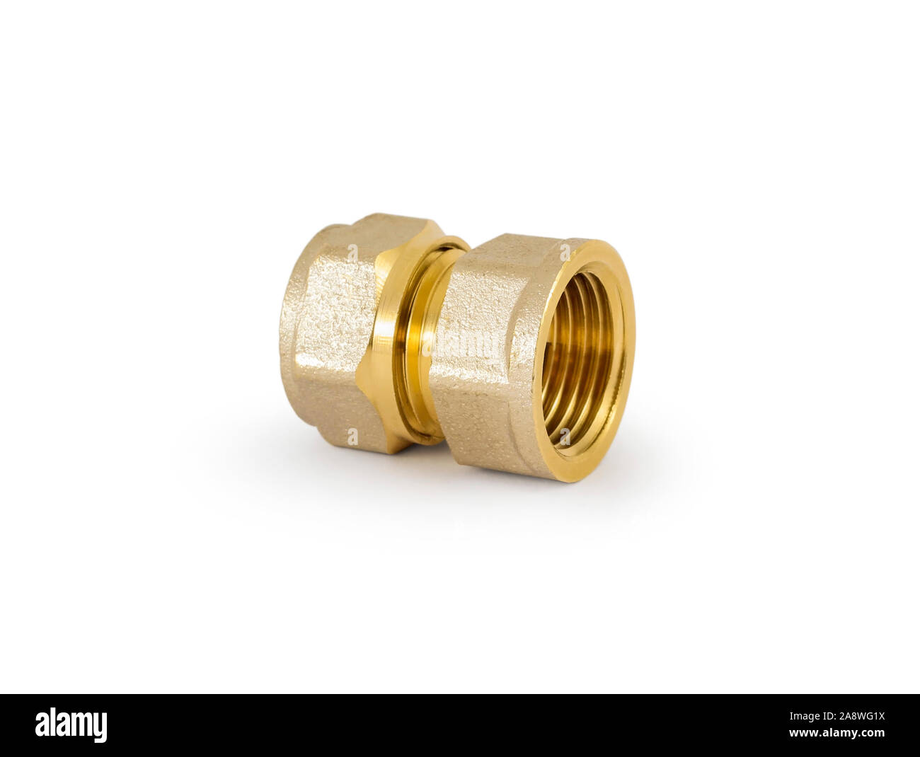 Brass fitting for connecting metalplastic pipes isolated on white