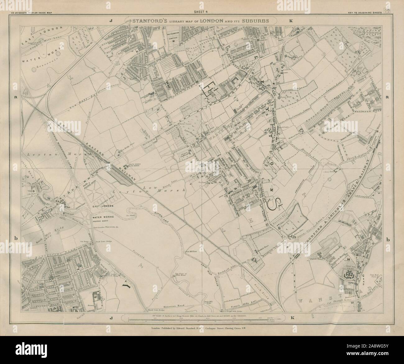 Stanford Library map of London Sheet 4 Leyton Hackney Marshes Walthamstow 1895 Stock Photo