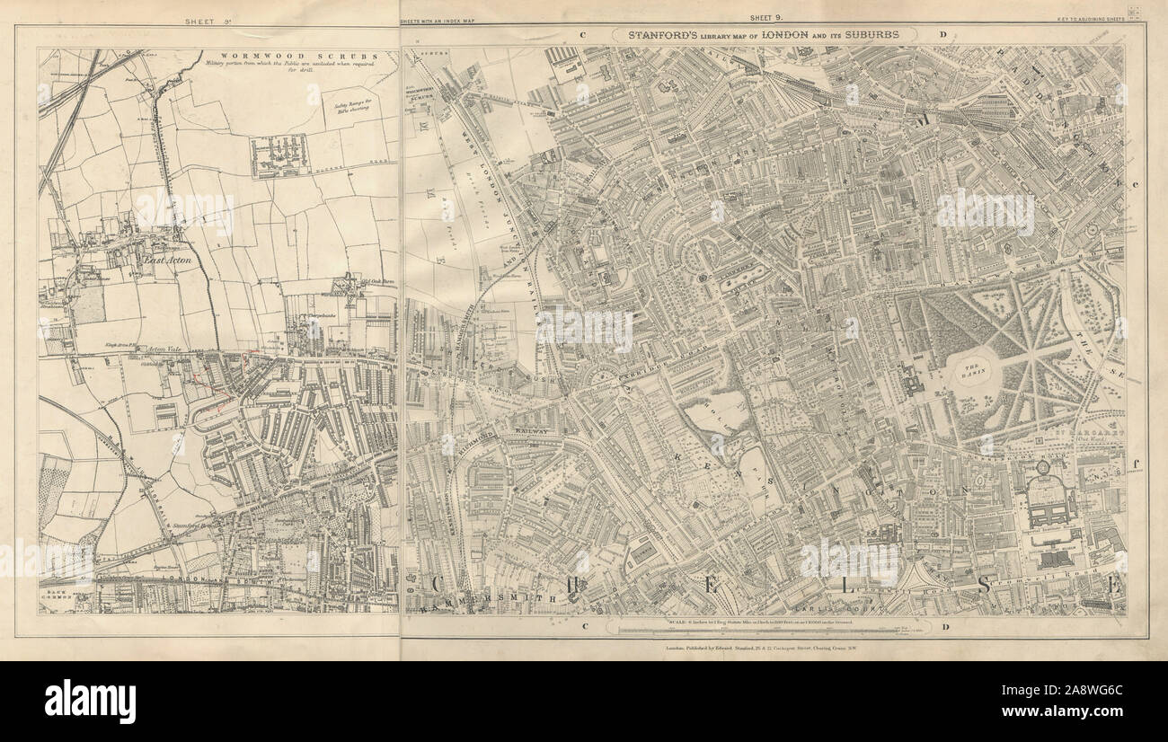 Stanford Library map of London Sheet 9/9a Kensington Notting Hill Bayswater 1895 Stock Photo Alamy