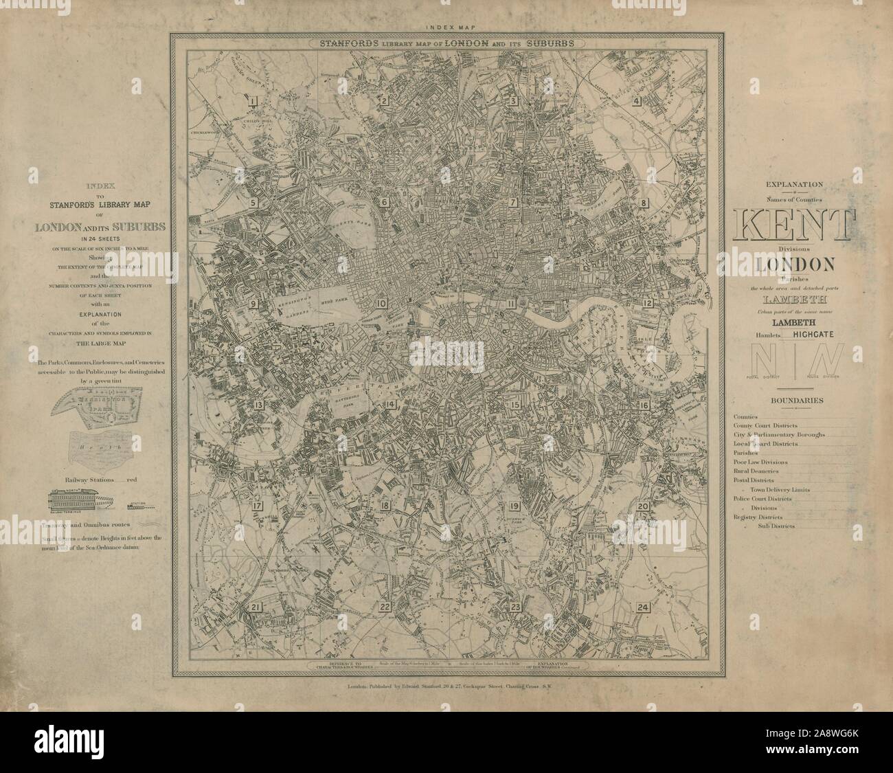 Stanford's Library map of London Index Map 1895 old antique plan chart Stock Photo Alamy