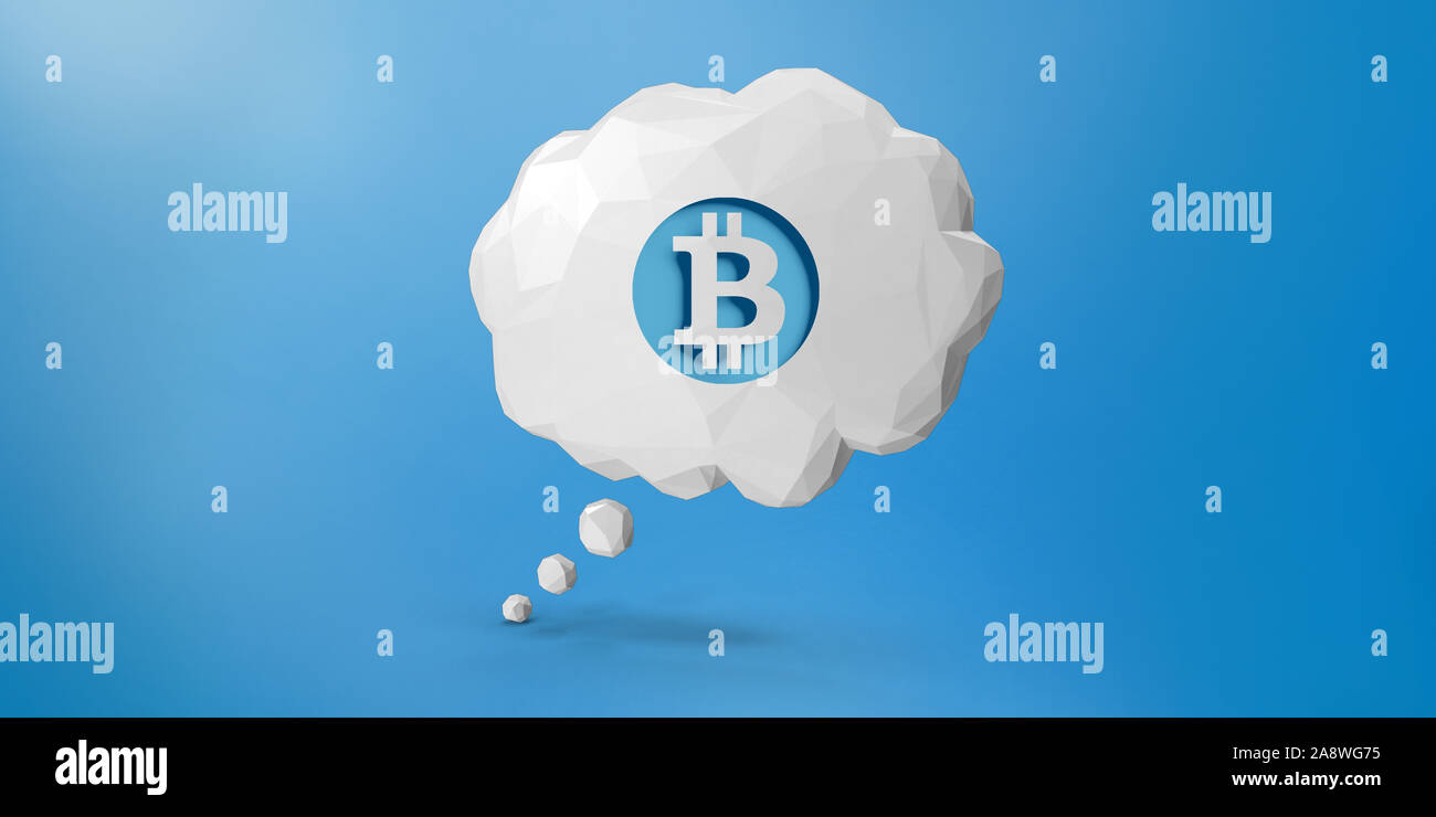 Cut out Bitcoin Virtual Money icon in a low polly cloud shape speech bubble  on blue background. High resolution image with copy space. 3D rendering  Stock Photo - Alamy
