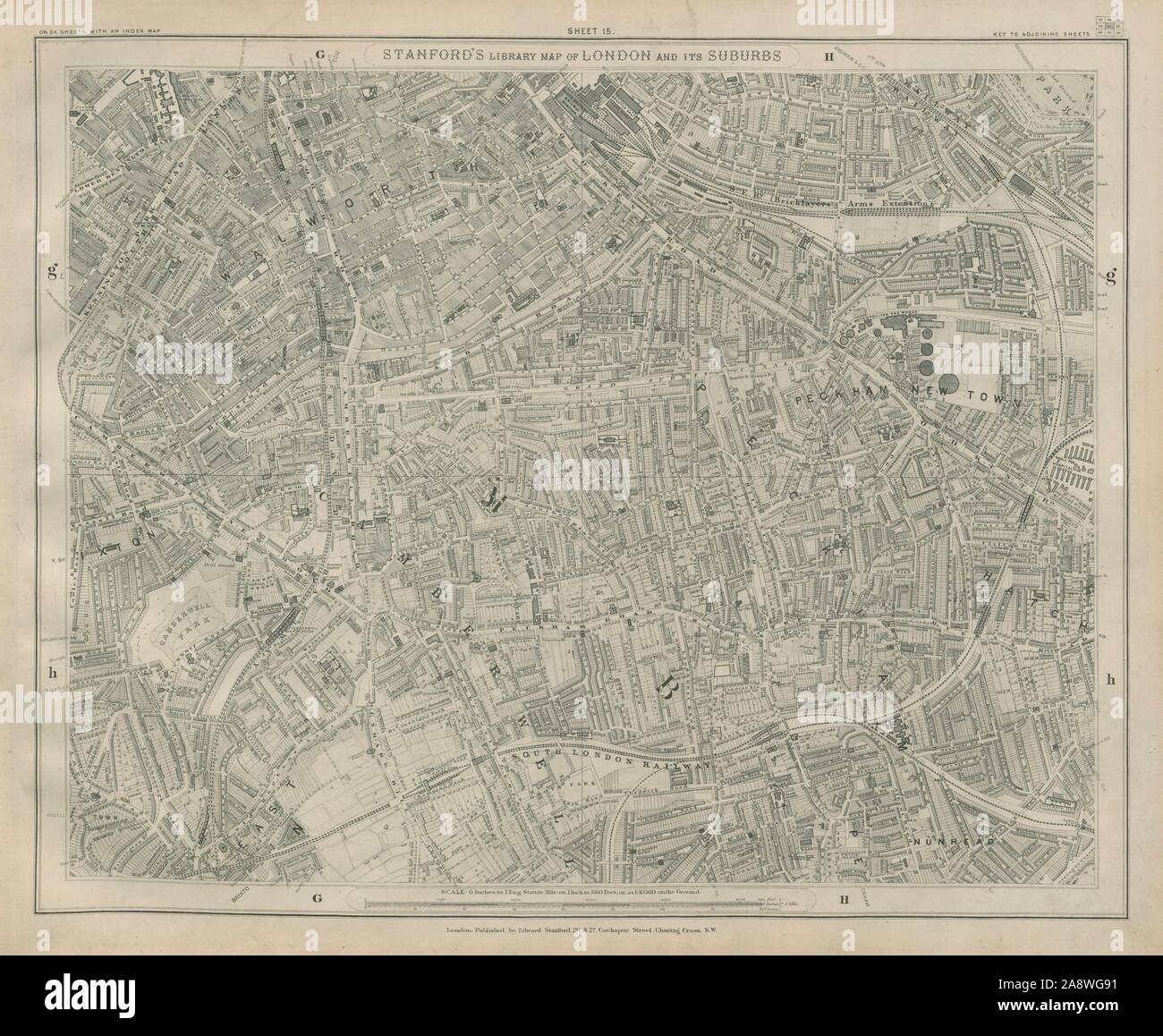 Stanford Library map of London Sheet 15 Walworth Camberwell Peckham 1895 Stock Photo