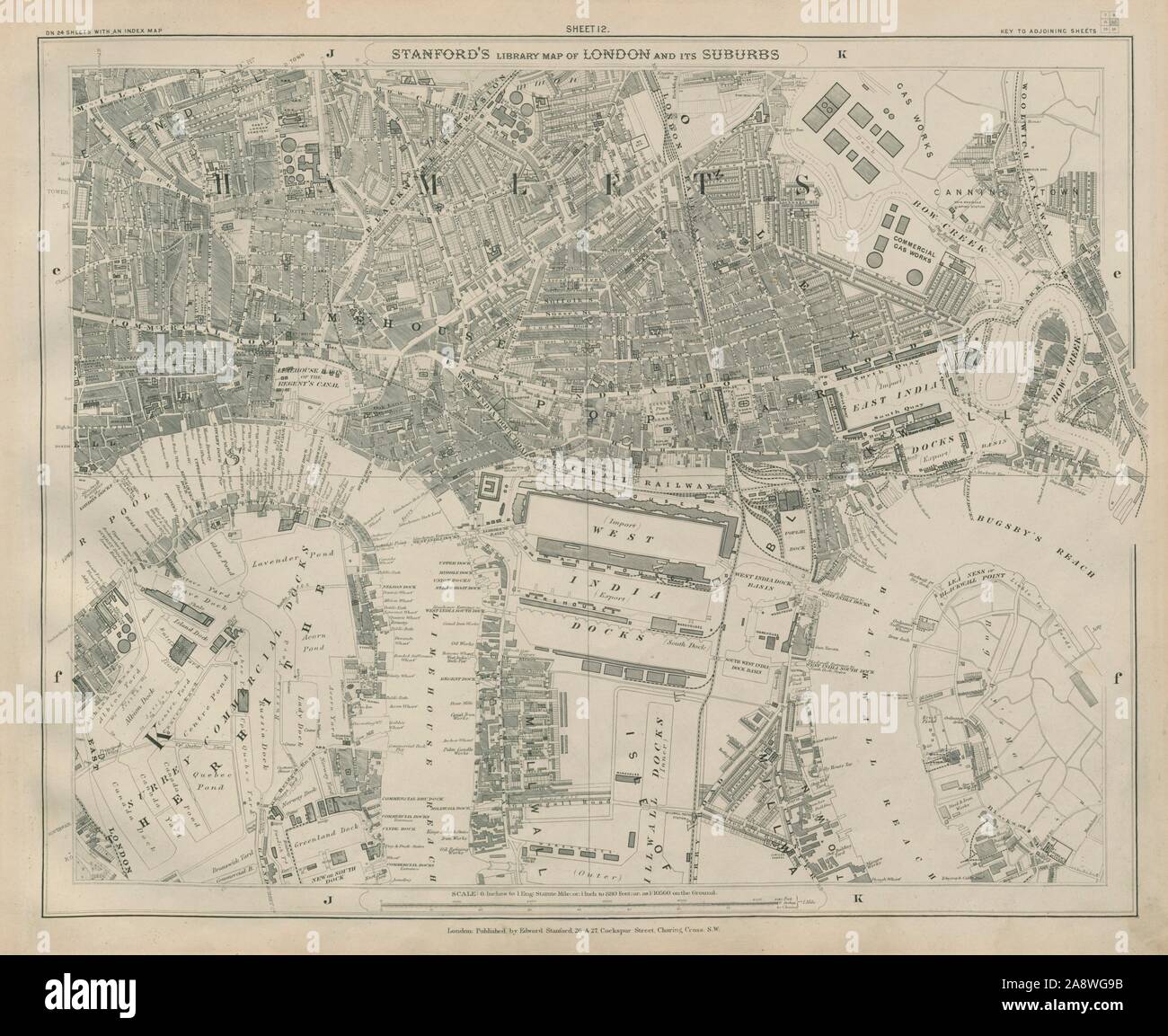Stanford Library map of London Sheet 12 Tower Hamlets Limehouse Isle/Dogs 1895 Stock Photo Alamy