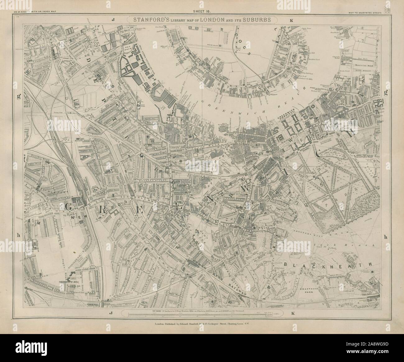 Stanford Library map of London Sheet 16 Deptford Greenwich Blackheath New X 1895 Stock Photo