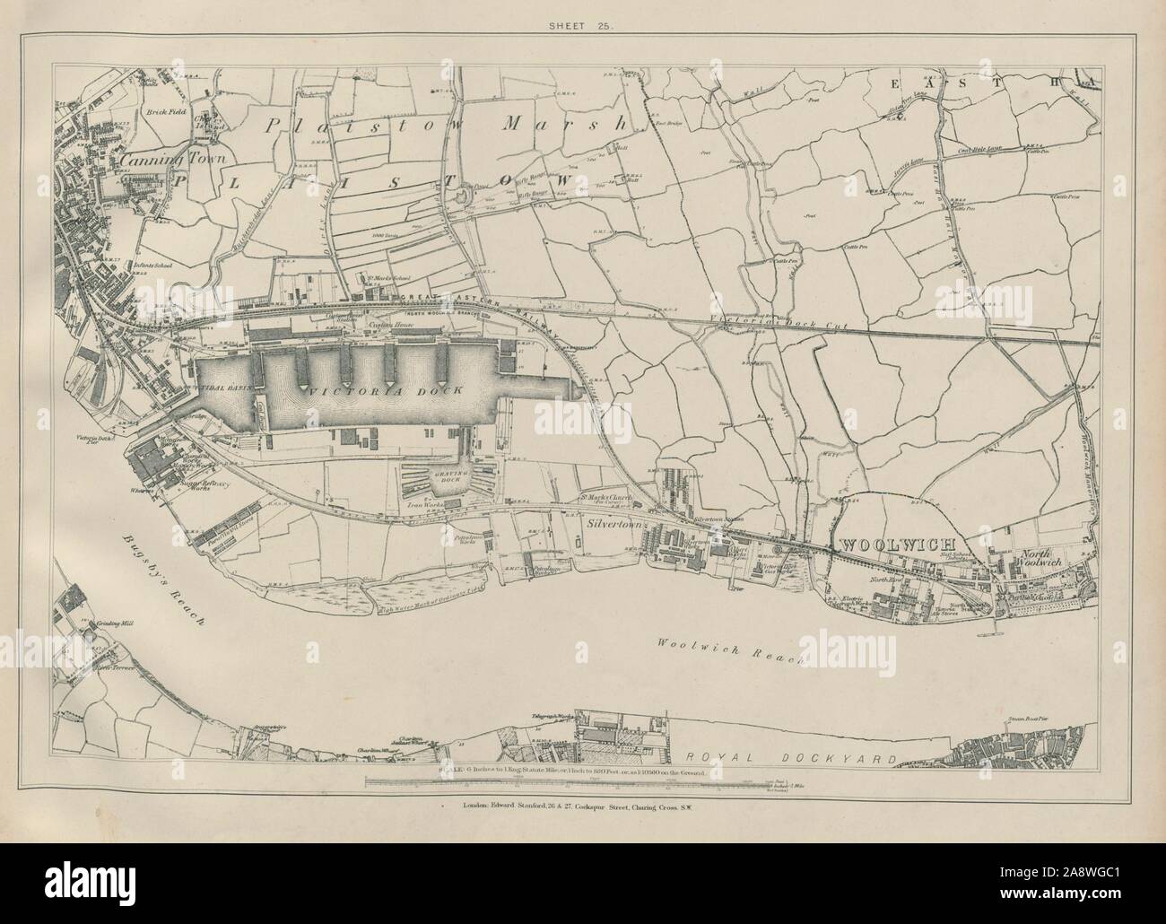 Stanford Library map of London Sheet 25 Canning Town Royal Docks Woolwich 1895 Stock Photo Alamy