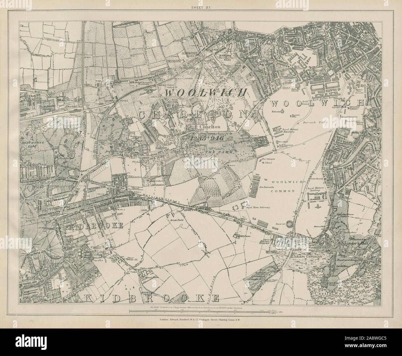 Stanford Library map of London Sheet 27 Woolwich Blackheath Shooter's Hill 1895 Stock Photo Alamy