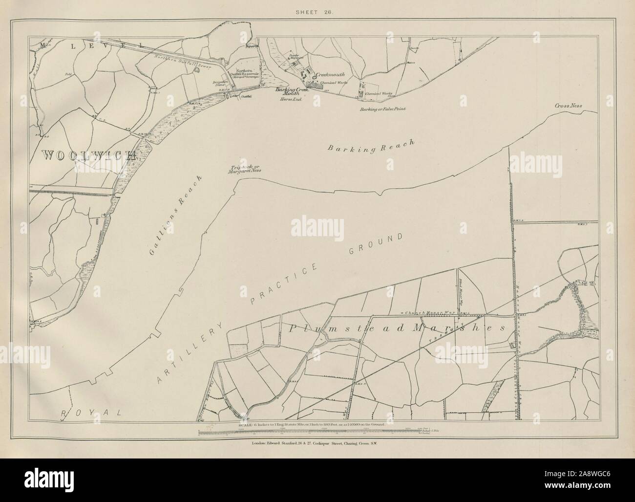 Stanford Library map of London Sheet 26 Woolwich Beckton Thamesmead 1895 Stock Photo