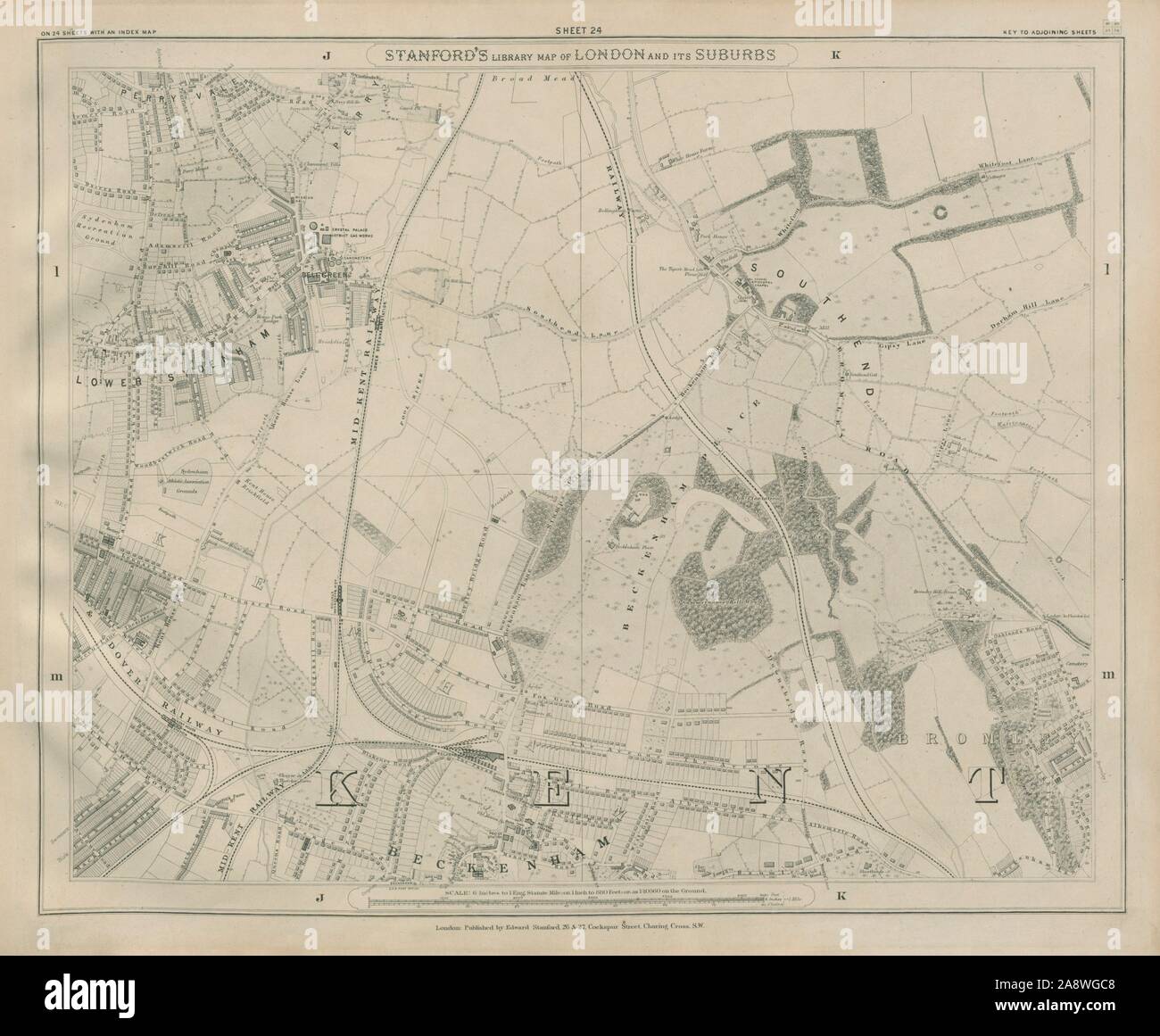 Stanford Library map of London Sheet 24 Beckenham Sydenham Bromley Southend 1895 Stock Photo