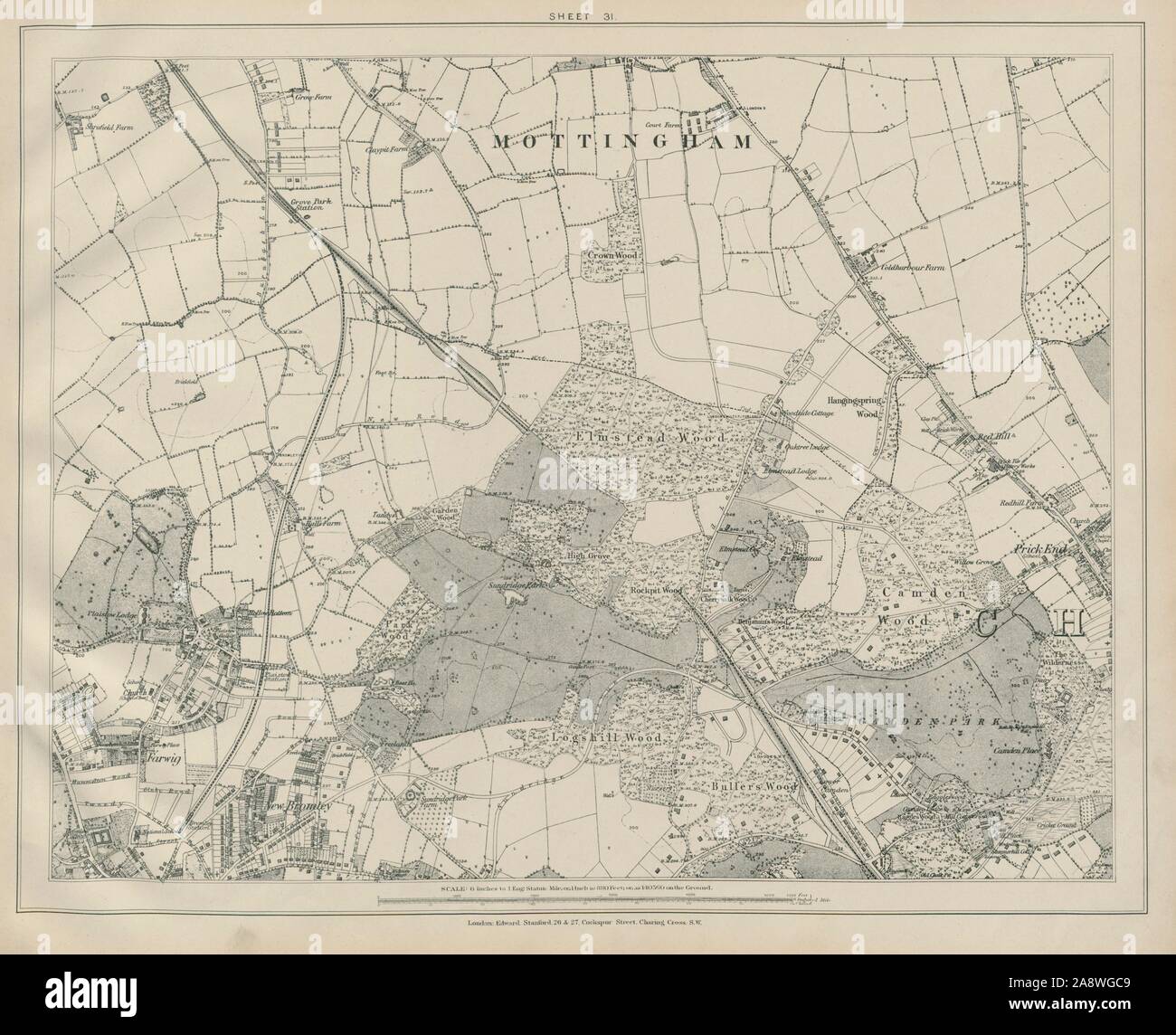 Stanford Library map of London Sheet 31 Mottingham Chislehurst Bromley 1895 Stock Photo