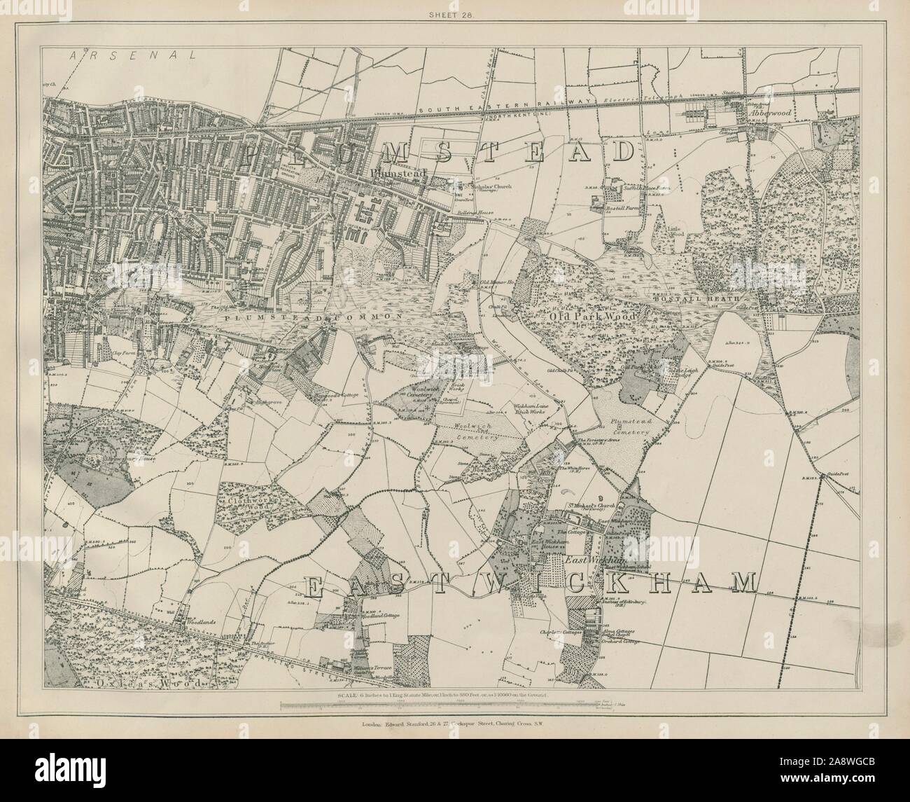 Stanford Library map of London Sheet 28 Plumstead East Wickham Abbey Wood 1895 Stock Photo