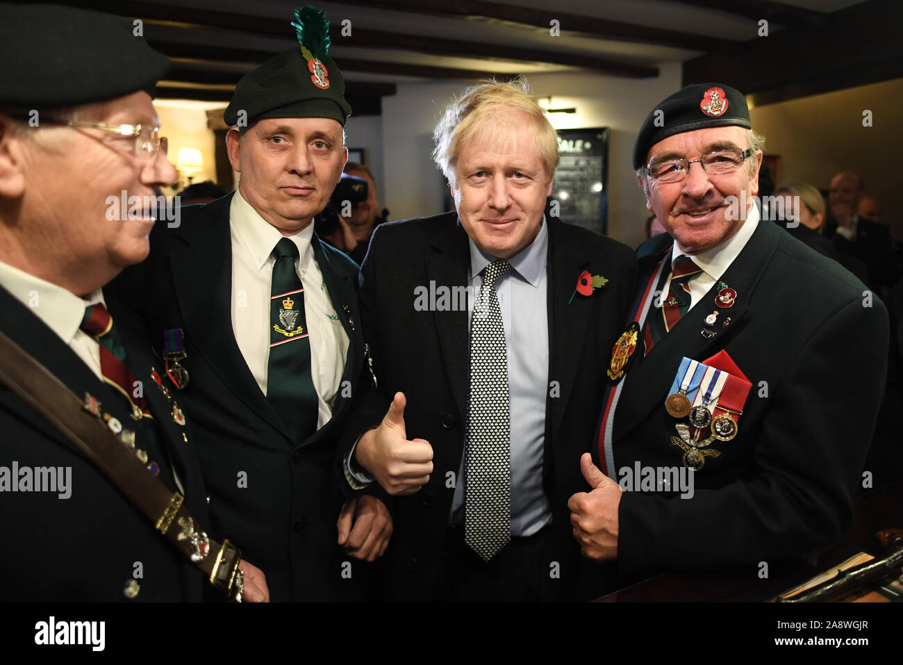 Prime Minister Boris Johnson meets with military veterans at the Lych Gate Tavern in Wolverhampton. Stock Photo