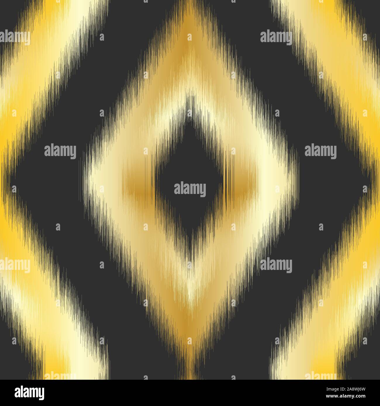 Gold diamond ikat seamless pattern swatch on black Stock Vector
