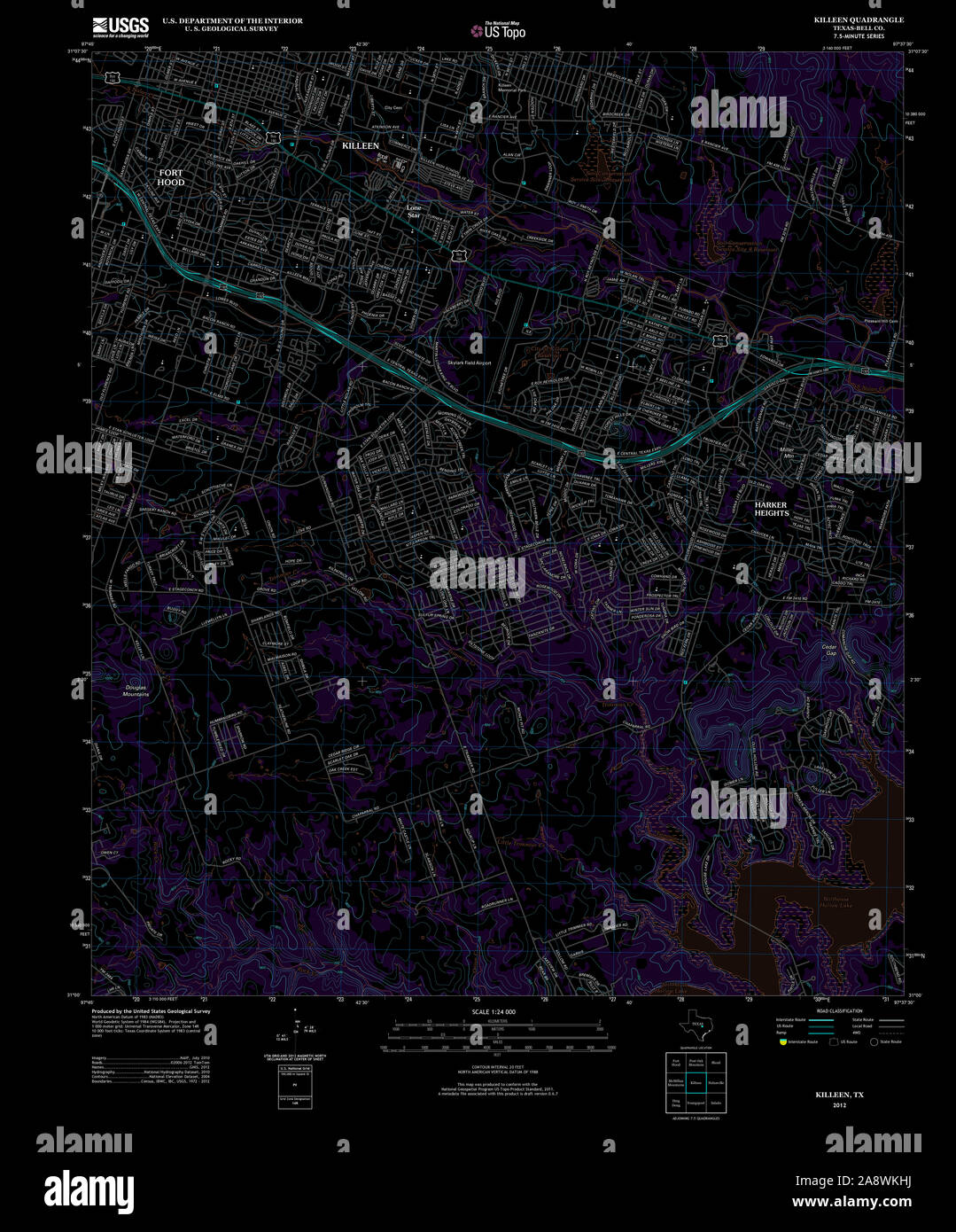 Map of killeen texas hi res stock - Usgs Topo Map Texas Tx Killeen 20121206 Tm Inverted Restoration 2A8WKHJ