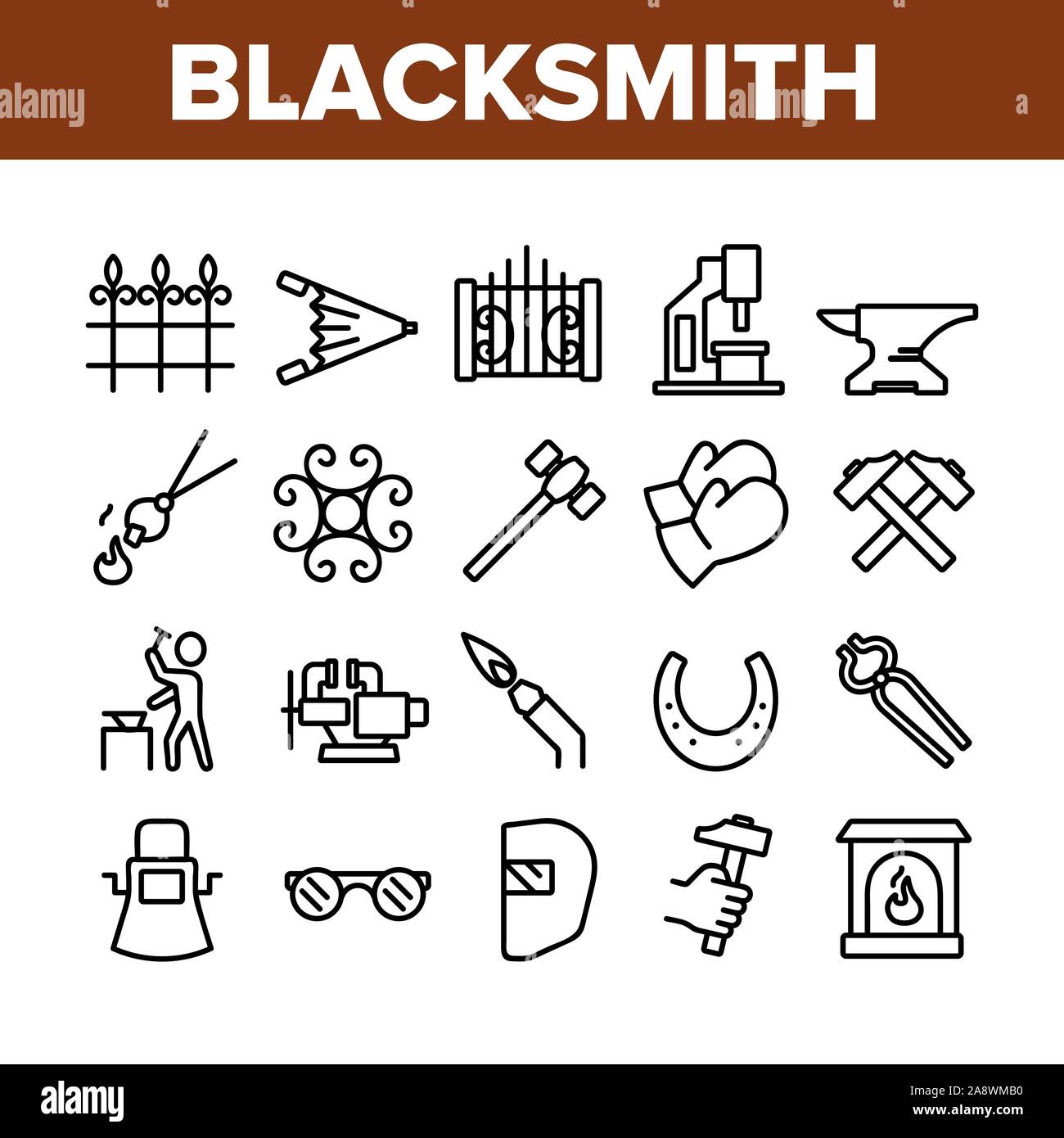 Blacksmith Collection Elements Icons Set Vector Stock Vector Image ...