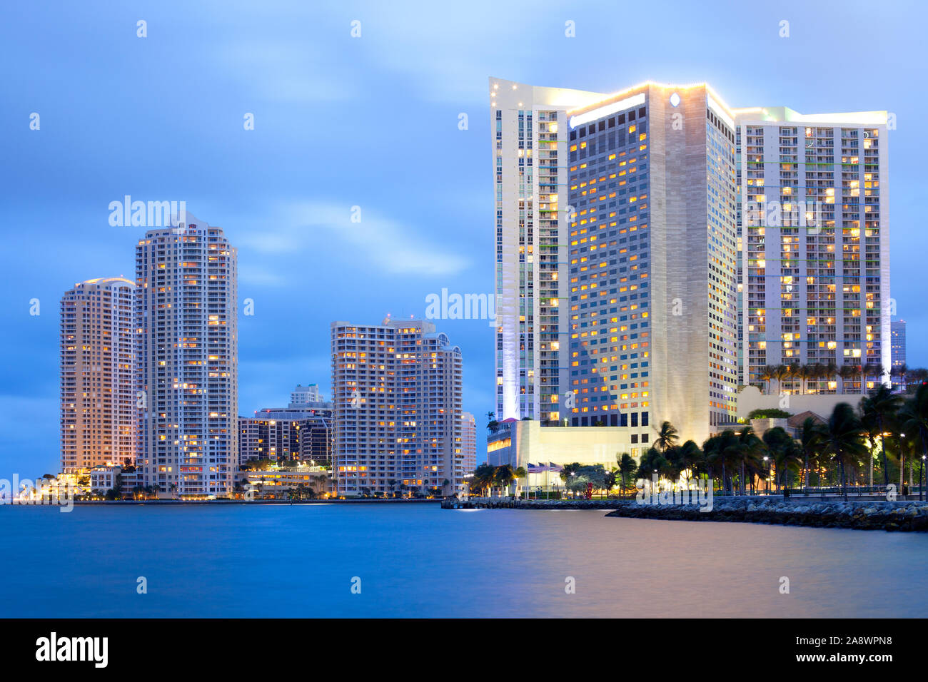 Skyline of city downtown and Brickell Key, Miami, Florida, USA Stock Photo