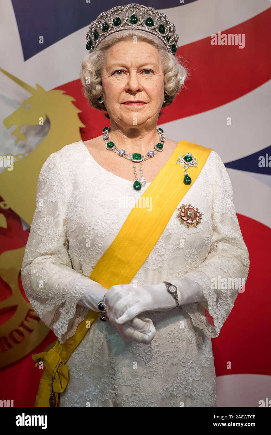 Bangkok,Thailand - November 1,2019 : Queen Elizabeth II wax figure display at Madame Tussauds Museum,Siam Discovery in Bangkok Thailand. Stock Photo