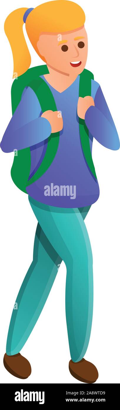 School girl backpack icon. Cartoon of school girl backpack vector icon ...
