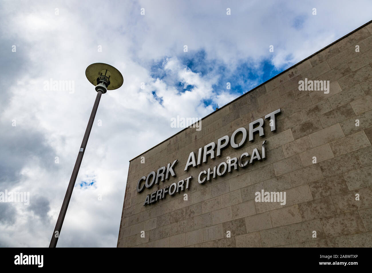 Cork Airport ,Ireland - September 25, 2019: Looking up at Cork international Airport terminal building Stock Photo