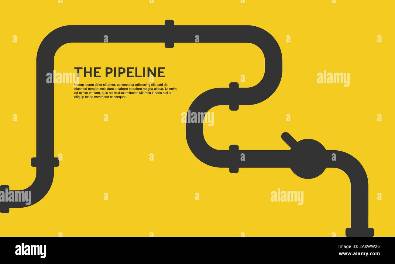 Industrial background with yellow pipeline. Oil, water or gas pipeline with fittings and valves. Stock Vector