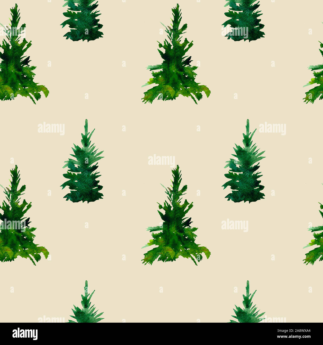 Seamless pattern watercolor with green fir trees Stock Photo - Alamy