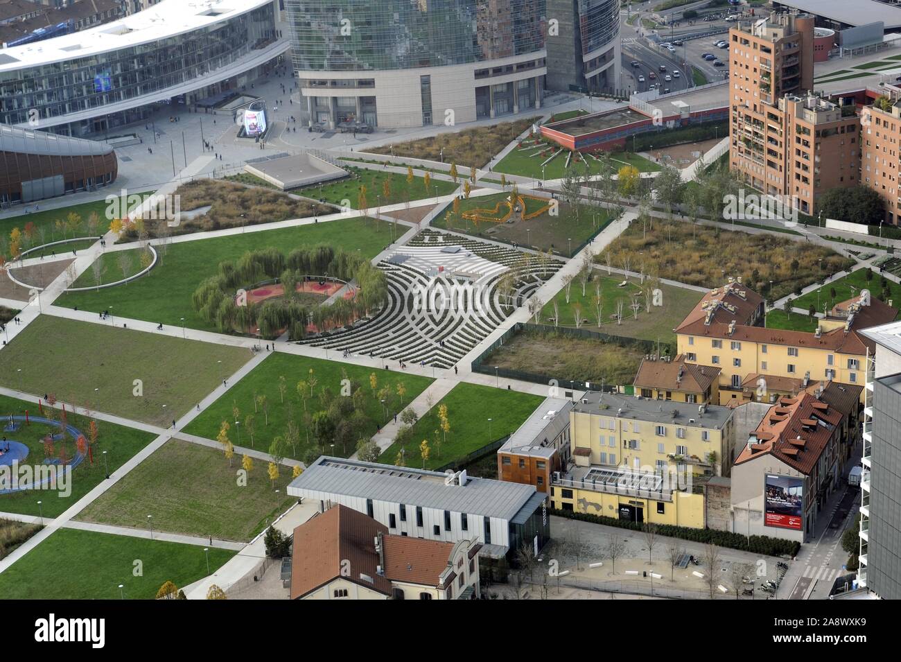 Milan (Italy), view from the rooftop terrace of the Lombardy Region building, the Trees Library park Stock Photo