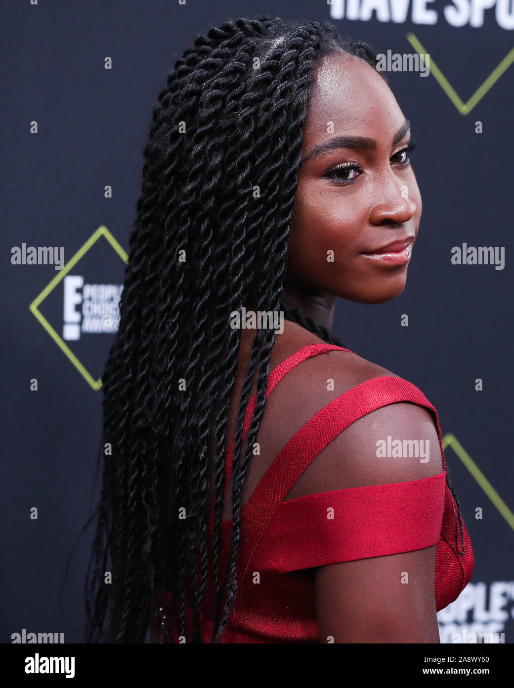 Tennis player Coco Gauff arrives at the 2019 E! People's Choice Awards