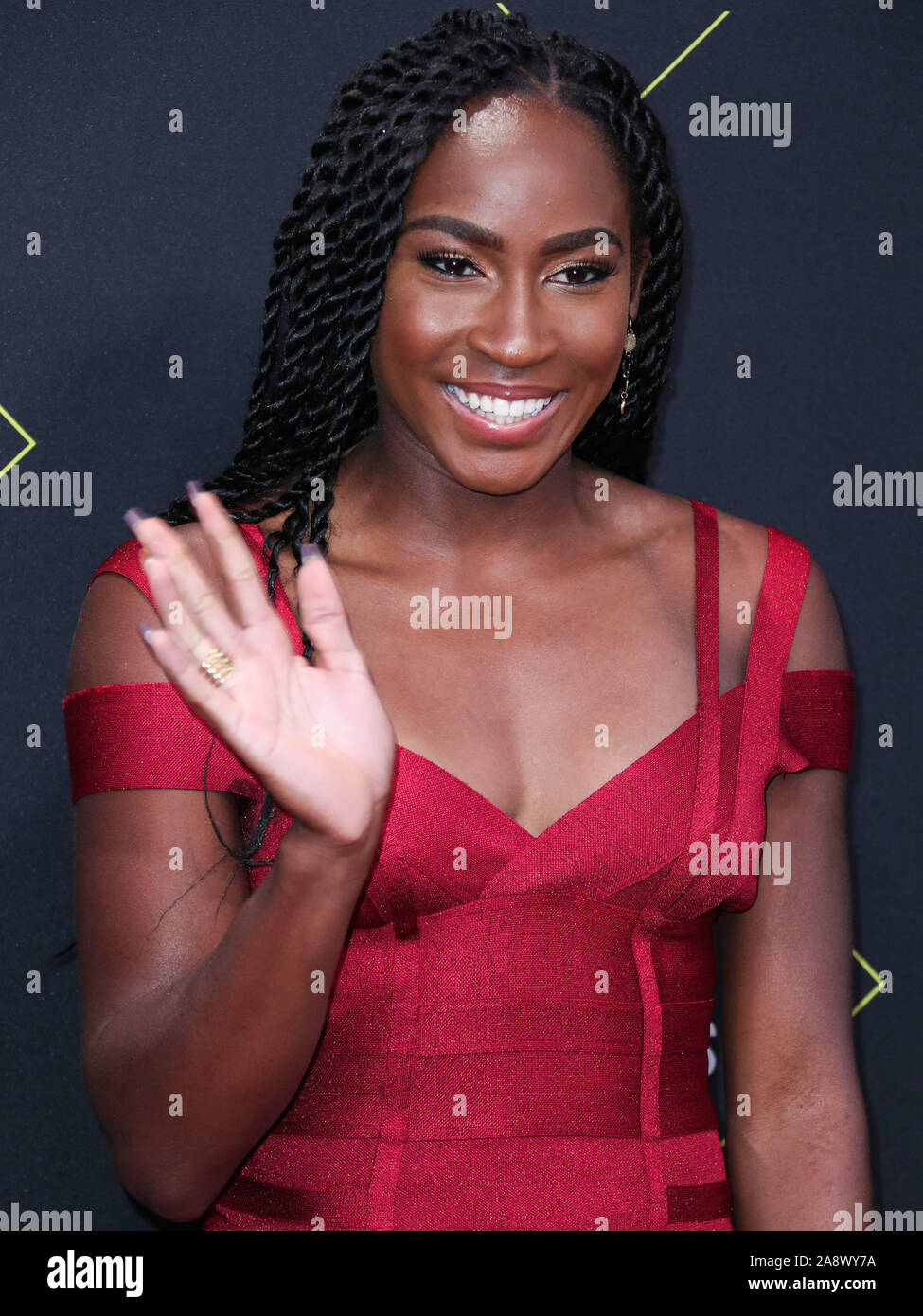 Tennis player Coco Gauff arrives at the 2019 E! People's Choice Awards