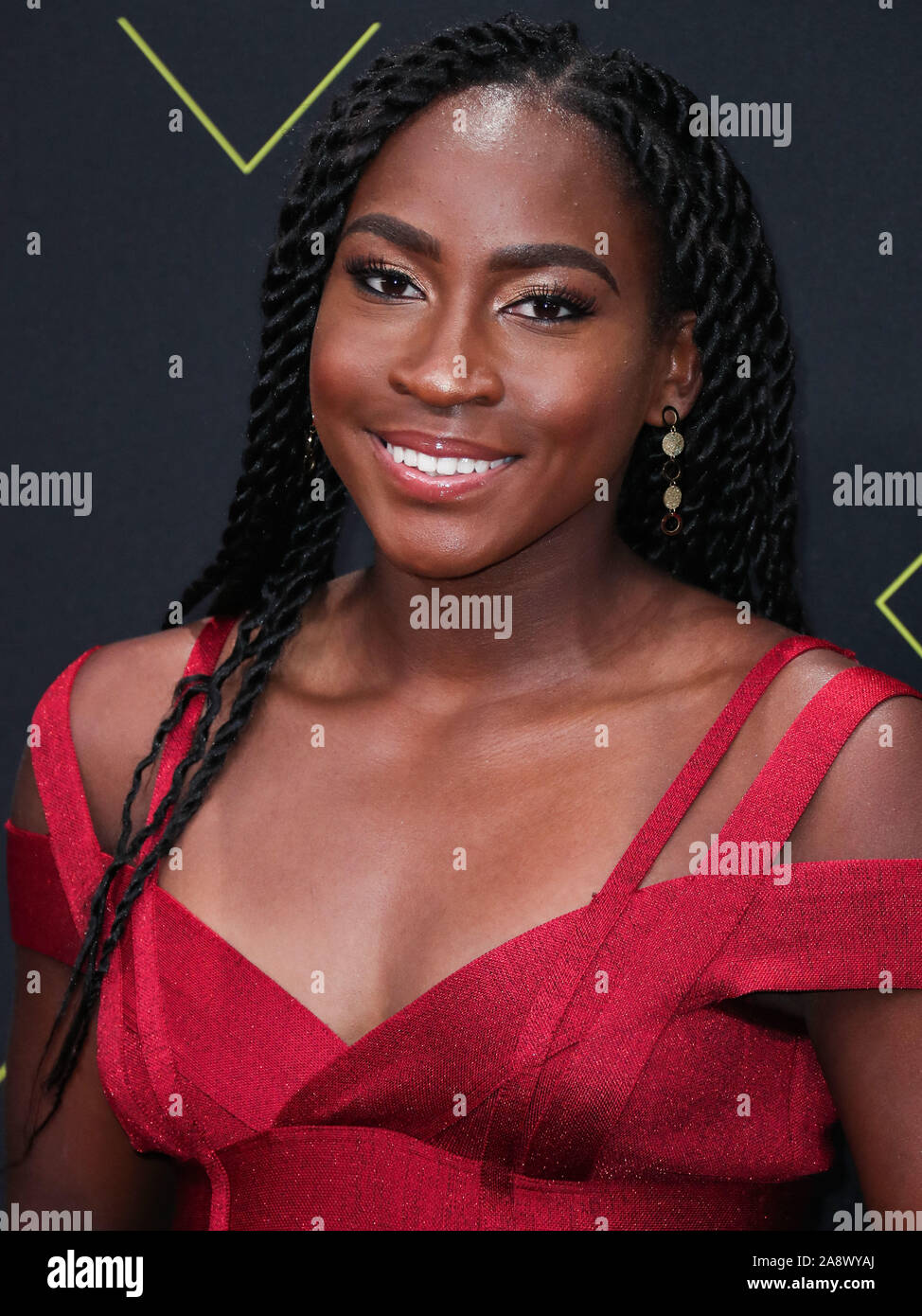 Tennis player Coco Gauff arrives at the 2019 E! People's Choice Awards