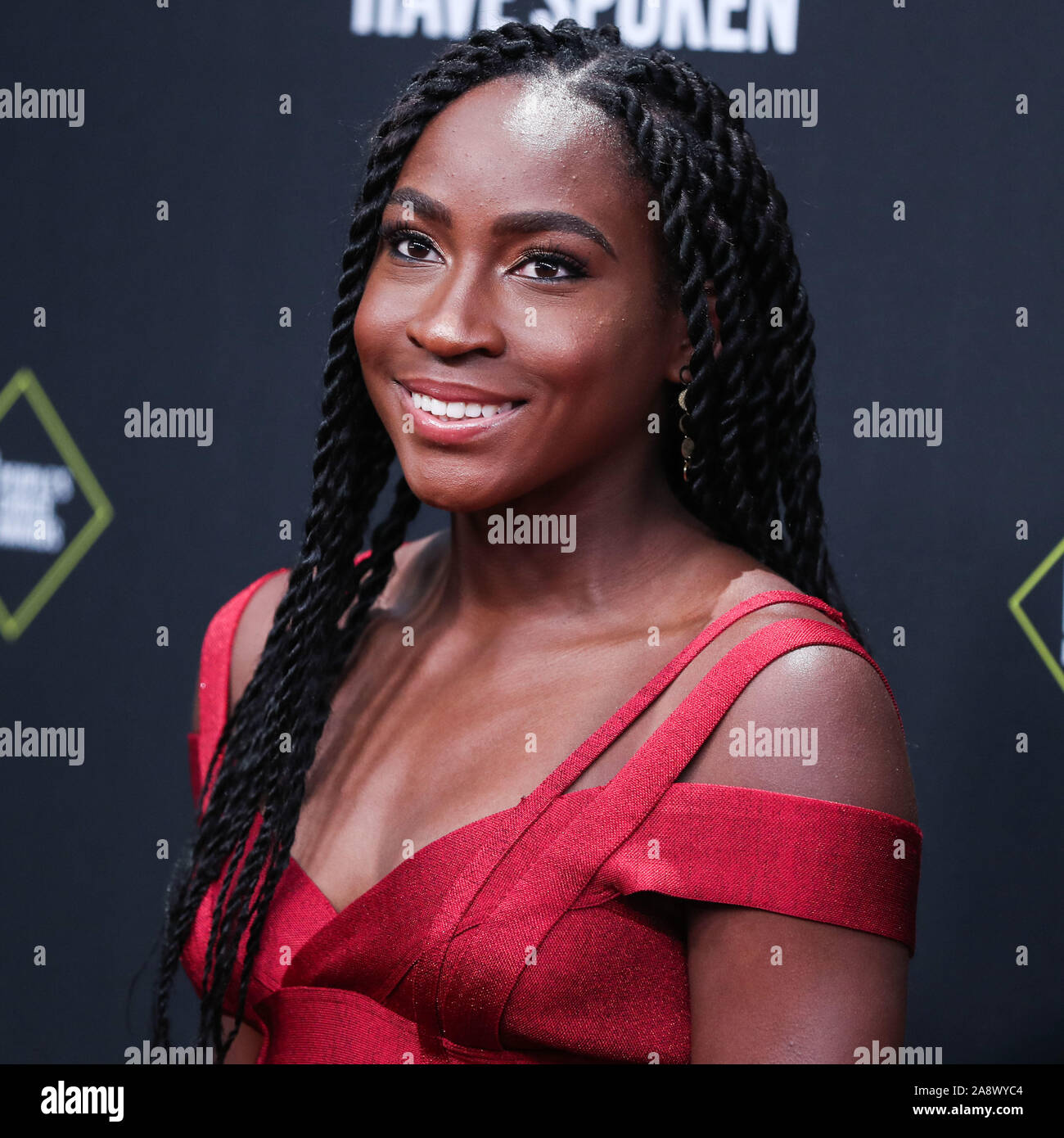 Tennis player Coco Gauff arrives at the 2019 E! People's Choice Awards