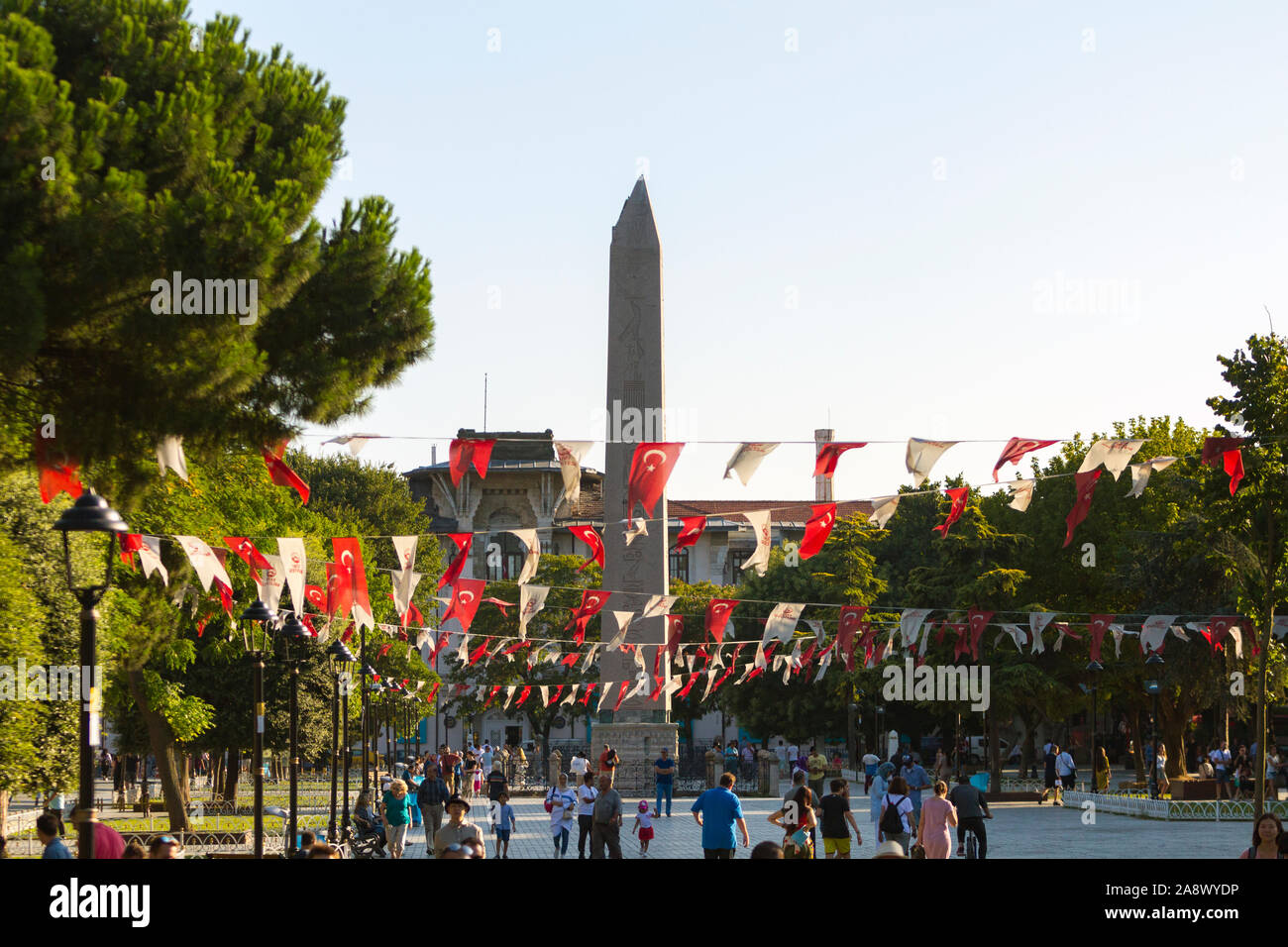 Sultanahmet, Fatih, Istanbul Turkey, August, 5th, 2019: The Obelisk of Theodosius was brought to Constantinople circa. 4th AD. from a temple in Thebes. Stock Photo